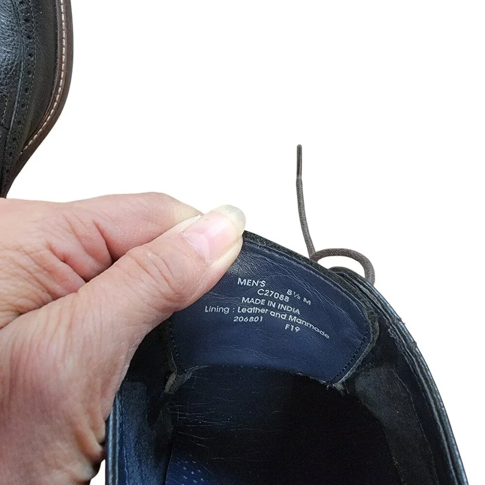 Cole Haan Grand OS Size 8 1/2 Black Leather Wingtip Oxford Shoes, Lace Tie